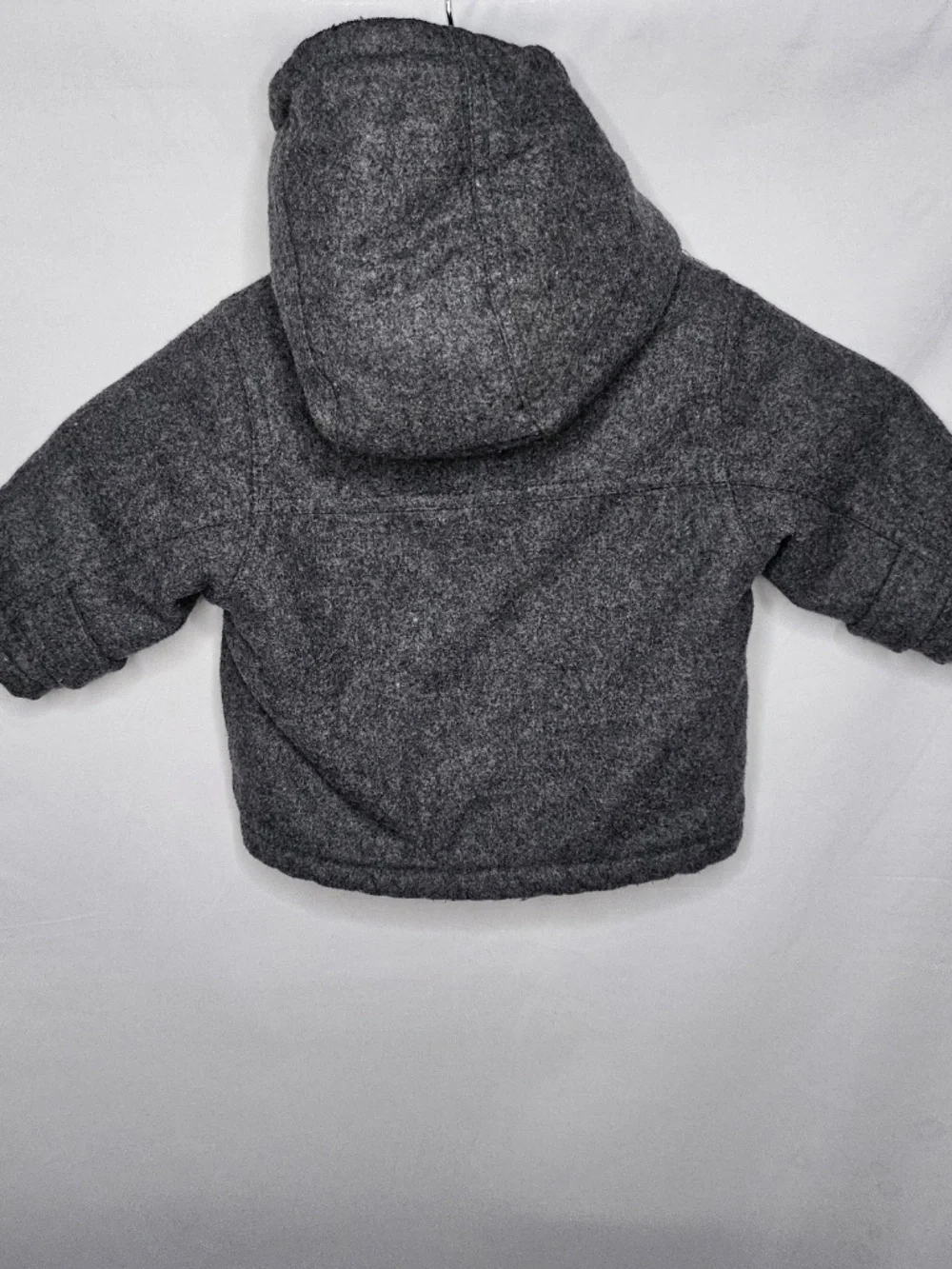 Baby Boy Infant Childrens Place Gray Wool Blend Zip Button Pea Coat Hooded 6-9M
